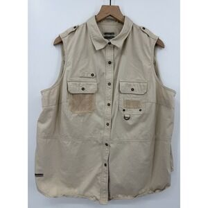 Vintage Ralph Lauren Vest Womens 2X Beige Safari Button Up Cotton‎ Lightweight